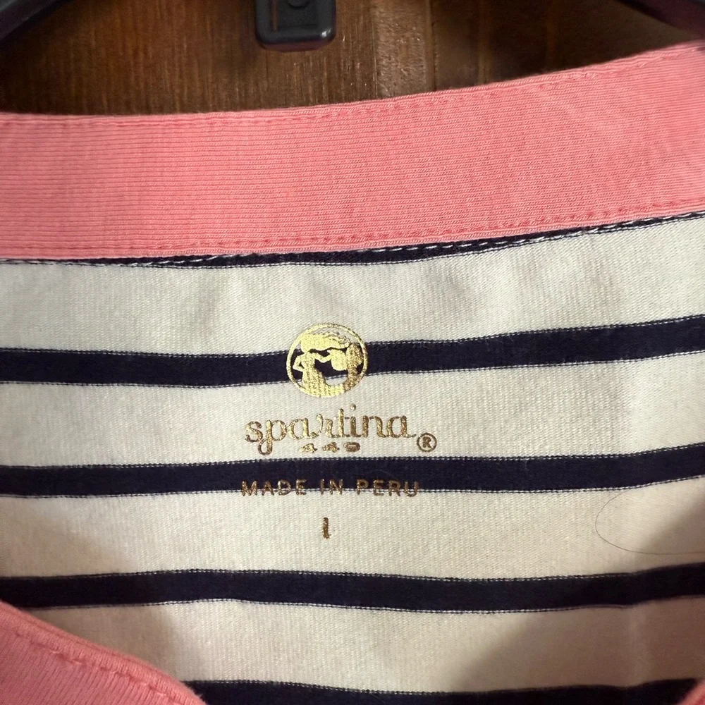 Spartina 449 Black and White Striped Dress with Pink Accents - Picture 2 of 2
